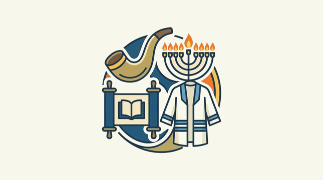 Illustrative design showcasing traditional Jewish religious and cultural symbols