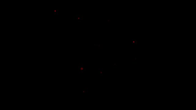 Particles float in a dark void as tiny glowing red specks scattered randomly, evoking the atmosphere of deep space or microscopic biological activity within an empty and infinite digital universe.