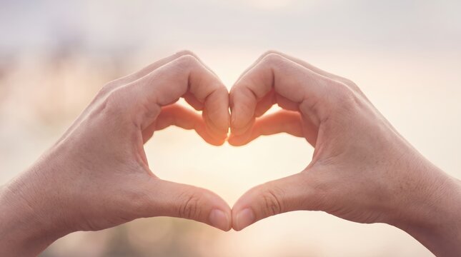 Shallow Depth of Field Close-Up of Two Hands Forming a Heart Shape to Express Gratitude, Emotional Appreciation, and Mutual Love Concept with Soft Pastel Colors Emphasizing Deep Human Connection