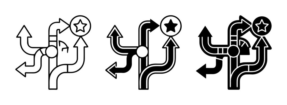 Decision Tree Vector Icons, Branching Paths, Strategy Choices, Goal Achievement