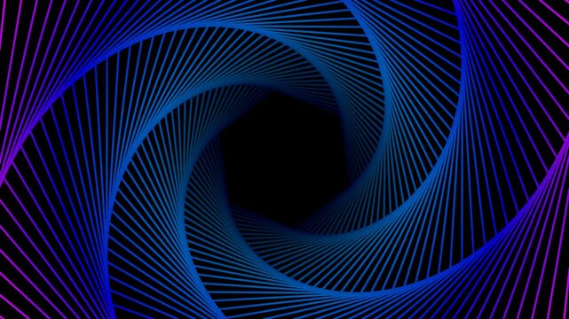 Hypnotic Geometric Spiral Tunnel With Rainbow Gradient Lines on Black Background