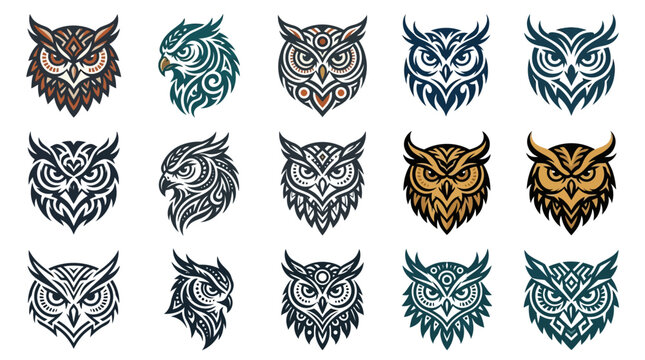 Multi-colored owl head vector logo variety pack