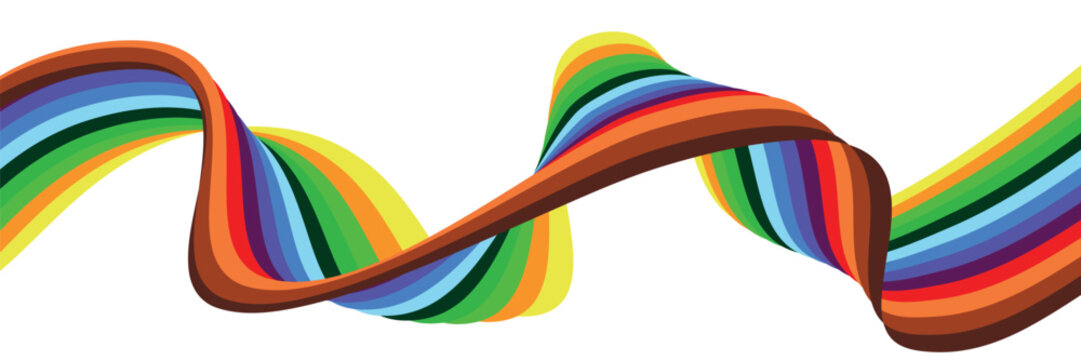 colorfull on white abstract perspective line wave stripes with 3d dimensional effect isolated on white.