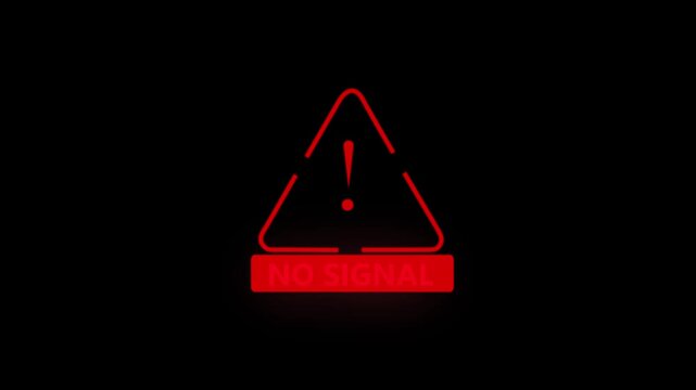 Animated No Signal warning icon on black background. Perfect for communication errors, network monitoring, broadcast failures, technology dashboards and digital motion graphics.
