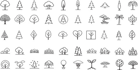  Tree and forest line icon pack with deciduous and coniferous symbols for web, apps and design. © Md Ataullah 
