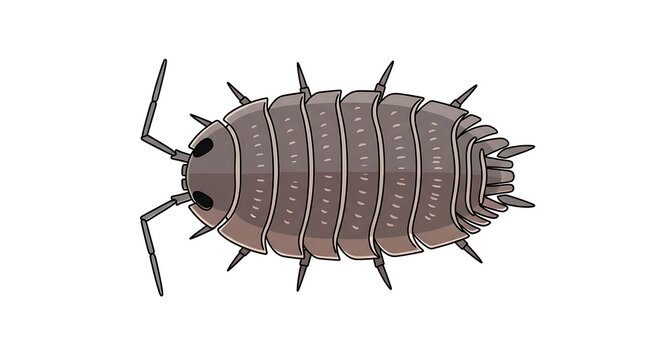 Brown Segmented Woodlouse Illustration Isolated on White Background