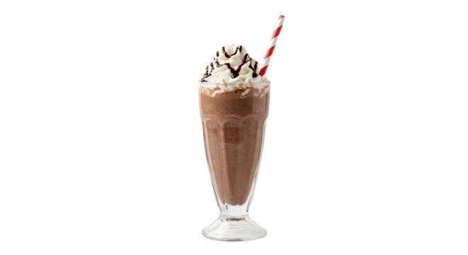 Decadent chocolate milkshake topped with whipped cream and chocolate syrup