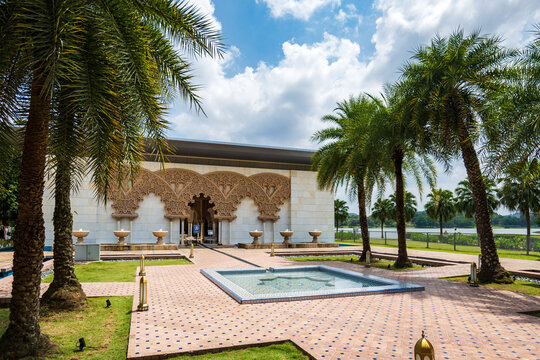Kuala Lumpur, Malaysia - July 13, 2026: Moroccan Pavilion, Astaka Morocco, architecture with fountain, Putrajaya, Malaysia