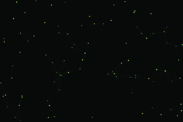 Glowing green data points network constellation on black background, dots © Solaiman77