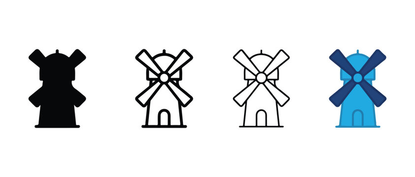 windmill icons in different colors and styles for graphic design  windmill icons