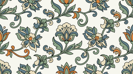 Elegant floral pattern featuring vintage botanical motifs in soft muted colors © ahdun