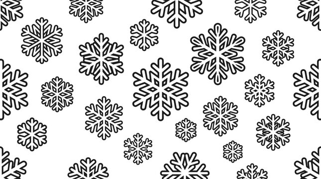 A simple pattern featuring various hand drawn snowflakes in black ink