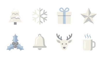 Set of minimalist winter holiday icons featuring a tree, snowflake, gift and reindeer © tiara