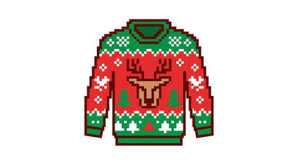 Festive pixel art Christmas sweater with a classic reindeer design © harmoni