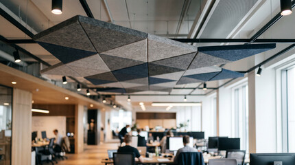 Fototapeta premium Modern Office Interior with Acoustic Ceiling Panels and Desks