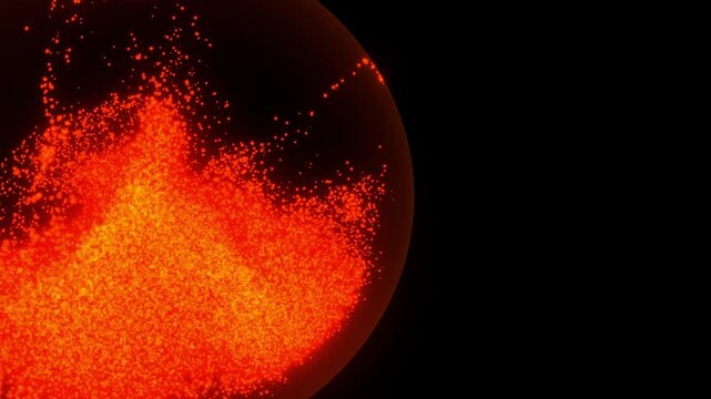 Abstract glowing red particles form a swirling cosmic nebula landscape within a dark void space structure in a cinematic 3D rendering