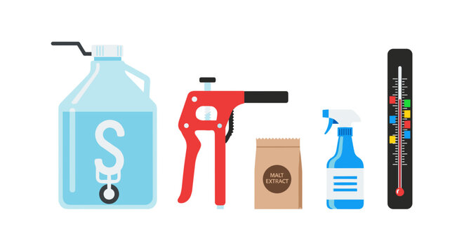 Home brewing equipment with fermenter bottle capper and malt extract