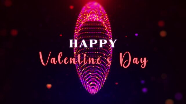 Seamless looping 3D holographic heart animation with glowing particles, cinematic camera orbit, dynamic speed variation, and Happy Valentine's Day text reveal for romantic video backgrounds.