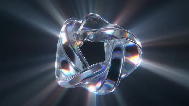 Macro view of sculptural wave-shaped optical glass rotating under soft studio lighting, bending light into elegant flowing distortion patterns with crystal-clear photorealistic realism.