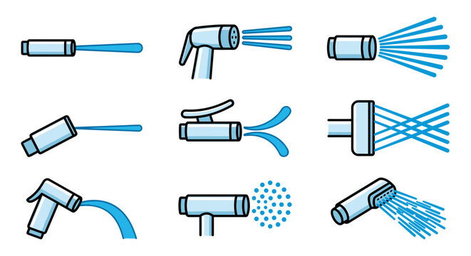 Handheld bidet sprayer icons with different water stream patterns