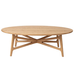 Fototapeta premium Modern Round Wooden Coffee Table with Geometric Base Isolated on White Background
