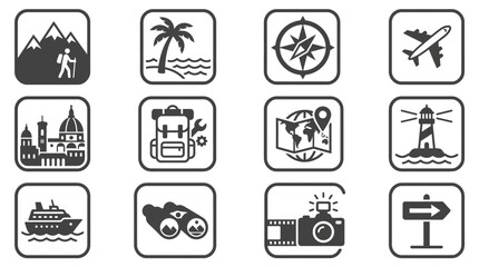 Fototapeta premium Travel and adventure square icon collection