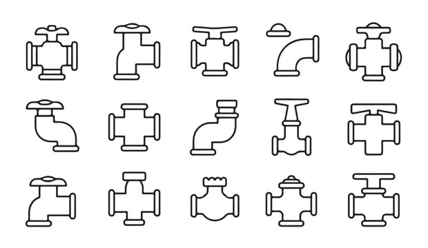 Assorted plumbing fitting and valve outlines for technical illustration and site planning.