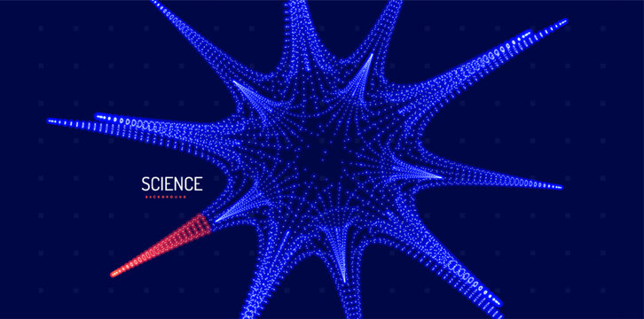 A virus particle with spikes, one red spike. Pathogenic organism. Microscopic object for medicine, science, or technology. 3D illustration for a brochure, poster, cover, presentation, flyer, or banner