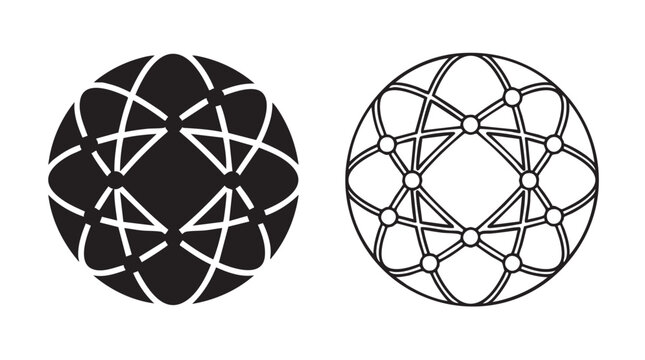 black silhouette with line art vector icon of a globe with interconnected nodes