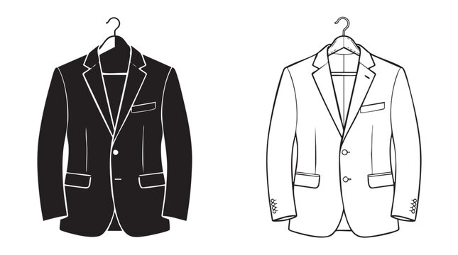 black silhouette with line art vector icon of men's suit jacket