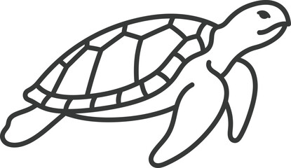 Minimalist line art illustration of a swimming sea turtle. © zidni