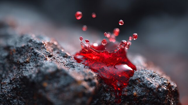 Close-Up of Molten Lava Splashing on Dark Rocky Surface.