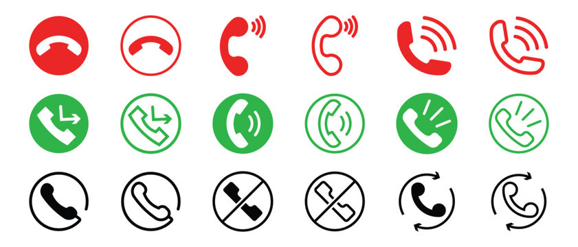 Call icon logo design. telephone sign and symbol set. phone icon. contact us. Accept and decline call icons with green and red buttons. Vector illustration.