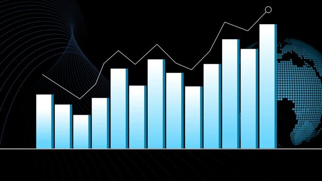 Rising bar chart and line graph with world map business growth finance and global market trend animation