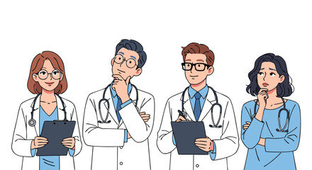 Fototapeta premium Professional medical team characters design vector illustration for healthcare clinical consultation and patient diagnosis concept