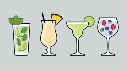 Colorful vector illustrations of popular mixed drinks and cocktails © uli
