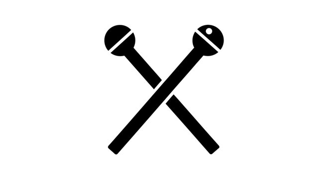 Black silhouette icon of two crossed percussion drum mallets.