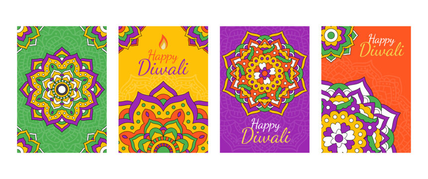 Hand drawn diwali cards templates