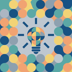 Abstract lightbulb icon composed of colorful geometric circles representing creativity © sahrul