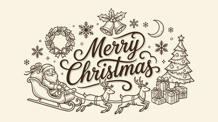 Elegant vintage style Merry Christmas illustration with Santa and reindeer © sahrul