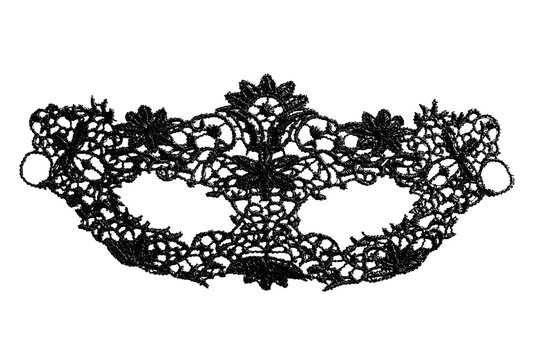 Black lace masquerade eye mask isolated on white background