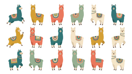 Fototapeta premium Colorful illustration of multiple llamas standing.