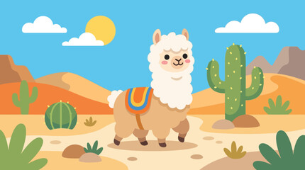 A cartoon llama in a desert landscape. © Abhinaya Project