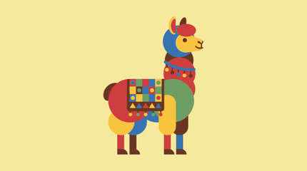 Vibrant llama with colorful textile patterns. © Abhinaya Project