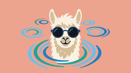 A llama wearing sunglasses in water. © Abhinaya Project