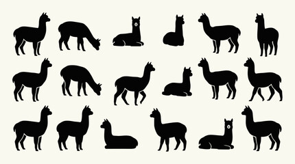 Fototapeta premium Collection of various llama silhouettes in different poses.