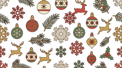 Seamless pattern with vintage Christmas ornaments and reindeer © narvian
