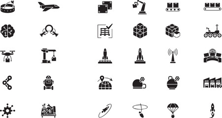 Obraz premium Collection of various technology and industry icons with transparent background for digital use