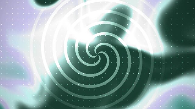 Hypnotic Central White Spiral on Abstract Teal and Purple Blur with Scattered Dots