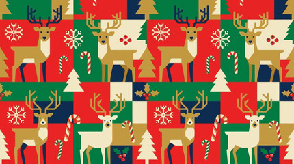 Festive seamless pattern featuring stylized reindeer and winter holiday icons © alif